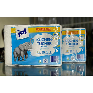 GIẤY NHÀ BẾP ĐA NĂNG JA 3 LỚP - Mỗi bịch 4 cuộn (1 cuộn x 3 lớp x 128 tờ)