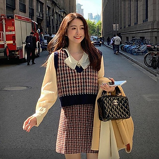 MS284 Set chân váy kèm áo gile len Hàn Quốc