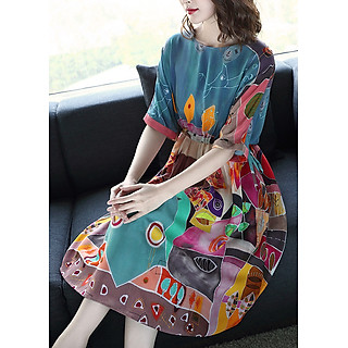 Đầm Xòe Họa Tiết Tranh Vẽ Tay BY8096