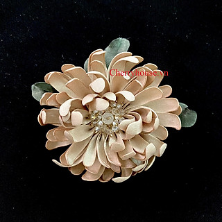 Hoa cài áo vải - Ghim tag cài áo Hoa cúc kem nâu 3D Vải gấm cao cấp