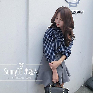 Áo Sơ Mi Kẻ Nữ Kẻ Sọc Cổ Chữ V Trước Sau Phong Cách Hàn Quốc