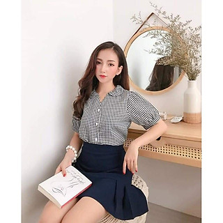 ÁO SƠ MI TAY NGẮN SỌC CARO ĐEN TRẮNG AM17