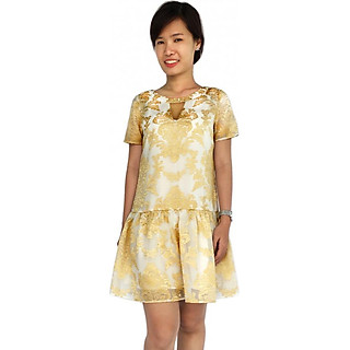 Đầm voan ép hoa văn nhũ hạ eo