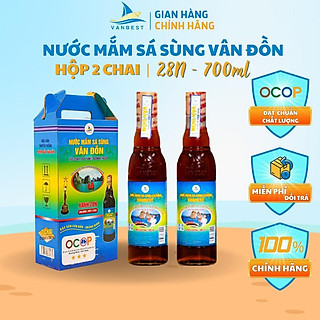 Nước mắm sá sùng Vân Đồn độ đạm 28N hộp 2 chai 700ml, nước mắm sá sùng an toàn cho sức khỏe nấu mọi món ăn Vanbest đặc sản Quảng Ninh