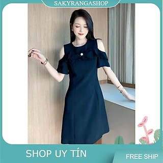 HÀNG NHẬP - ĐẦM SUÔNG LỤA TAY RỚT VAI ĐÍNH NƠ NGỰC