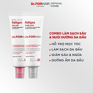 Bộ muối tẩy tế bào chết da đầu và dầu xả dưỡng tóc Dr.FORHAIR Folligen Scalp Pack 50ml và Sea Salt Scaler 50g