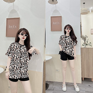 Đồ bộ đùi thun cotton họa tiết da beo (2 màu: đen, nâu)