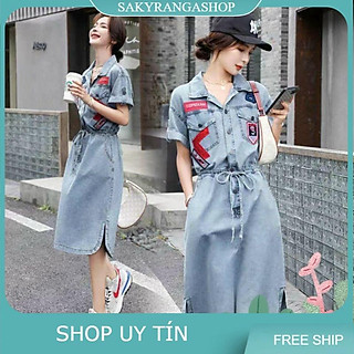 HÀNG NHẬP - ĐẦM JEAN CỔ SƠ MI EO RÚT DÂY