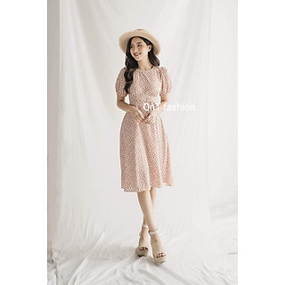 Đầm Công Sở Thiết Kế- Váy Hoa Nhí Cổ Tròn Nhún Ngực Buộc Dây Nơ Eo