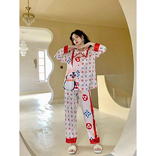 Bộ Đồ Ngủ Nữ Tay Dài Quần Dài Lụa Cao Cấp B303 LV - Dưới 60kg