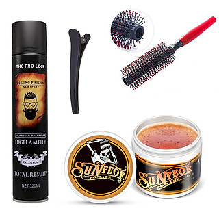 Combo gôm sáp vuốt tóc nam tạo kiểu giữ nếp phồng cho tóc mềm cứng + lược tạo phồng và kẹp giữ nếp