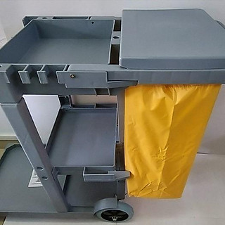 xe đẩy dọn vệ sinh bằng nhựa, có túi vải đựng đồ giặt