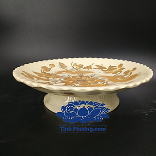 ĐĨA  BỒNG THỜ QUẢ BẰNG SỨ SEN VÀNG KH18132
