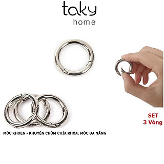 3 Vòng Khoen Tròn, Móc Khuyên Chùm Khóa Trơn Kim Loại Màu Bạc, Móc Chùm Chìa Khóa, Móc Đa Năng - TakyHome 5070
