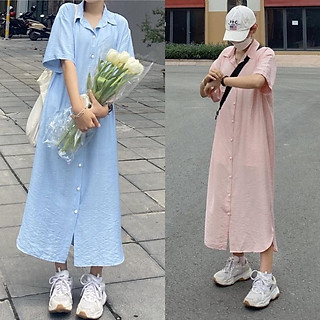 Váy đầm sơ mi đũi form rộng dáng dài 4 màu basic LOVI