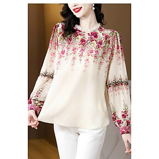 ÁO KIỂU IN HOA CỔ VIỀN BÈO SIÊU ĐẸP