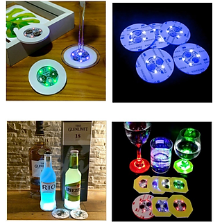 Combo 5 đế Lót Ly có đèn led phát sáng đẹp mắt Party Led Coasters (size 5cm)