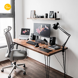 Bàn Làm Việc Chân Sắt Màu Rustic Nâu Sẫm Phong Cách Cổ Điển Gỗ Thông Nhập Khẩu Dày ~4cm