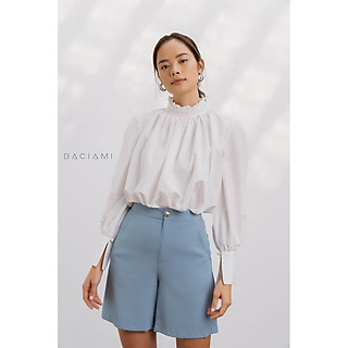 Baciami-Áo Trắng Cổ Lọ Nhún Bèo