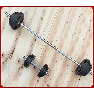 Combo 30kg tạ gang đúc + đòn đẩy mạ niken 1.5m