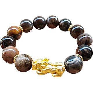 Vòng Tay Tỳ Hưu Bạc Mạ Vàng 24K Gỗ Hóa Thạch GEMBANK