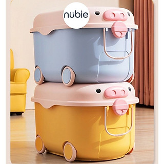 Thùng Đựng Đồ Chơi Cho Bé Nubie, Hộp Đựng Đồ Dùng Cho Bé Hình Heo Có Bánh Xe, Nắp Có Thể Chơi Xếp Hình-Size Lớn
