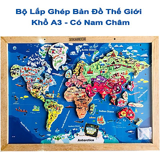 Đồ chơi lắp ráp bản đồ các châu lục trên thế giới có nam châm bằng gỗ cao cấp, bản đồ xếp hình thế giới, đồ chơi giáo dục tư duy