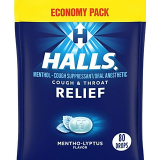 Kẹo ngậm ho không đường HALLS không đường túi 80 viên Mỹ