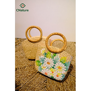 Giỏ lục bình lồi đan quai mây