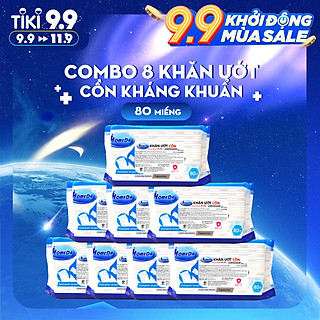Combo thùng 8 gói Khăn ướt cồn kháng khuẩn cao cấp iHomeda ( 80 Miếng/ Gói) - Combo 8 of iHomeda premium anti-bacteria alcohol wipes ( 80 sheets per packpage)
