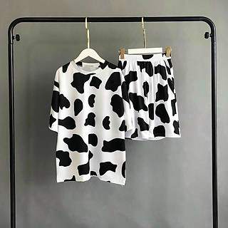 Set Bộ Thun Unisex bò Sữa - Quần Bò Sữa Phối Áo Tay Lỡ Form RộngFreesize Thoitrangsihienlinh