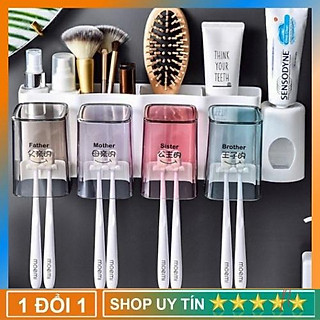 Kệ 4 ngăn đựng bàn chải kem đánh răng kèm 4 ly xinh xắn