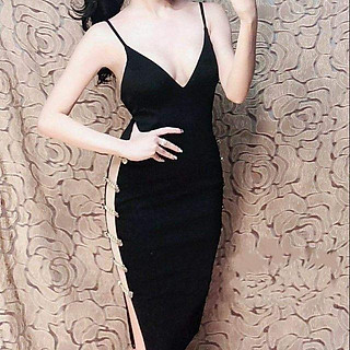 Đầm body 2 dây hở ngực phối voan xích