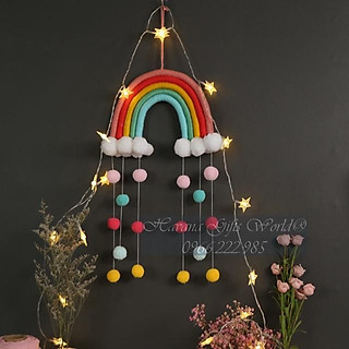 Cầu Vồng Treo Tường Cầu Vồng Macrame Cầu Vồng Gắn Quả Bông Pompom