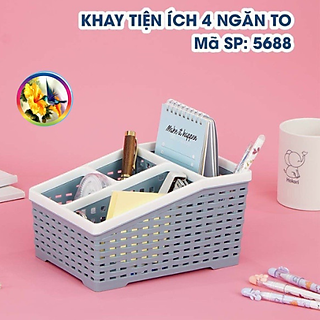 Khay nhựa tiện ích 4 ngăn, để bàn, đựng đồ, khay nhựa 4 ngăn, đựng bút, đồ dùng đa năng- ssshop phụ kiện