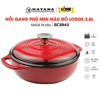 Nồi gang phủ men đỏ Lodge 2.8L, 25cm không cần tôi dầu