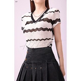 Áo thun sọc caro hoạ tiết cơ bản -A17 - Trắng
