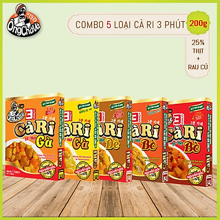 Combo 5 Loại Cà Ri 3 Phút Ông Chà Và (Gà Cay, Gà Không Cay, Bò Cay, Bò Không Cay và Dê)