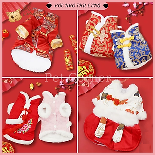 Quần áo Tết cho chó mèo, bộ đồ Tết lót lông cho thú cưng