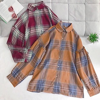 Áo sơ mi oversize caro tay phồng