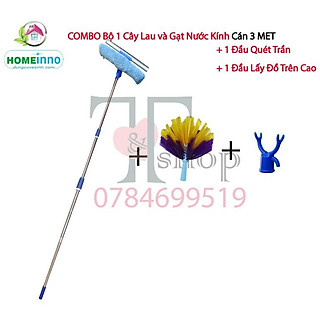 Bộ Cây Lau Kính + Gạt Nước Kiếng + Quét Mạng Nhện + Móc Lấy Đồ Cán Dài 1m4, 2m, 3m