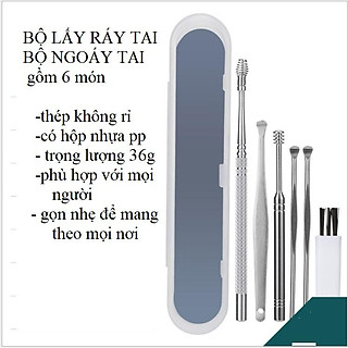 Bộ Dụng Cụ Ngoáy Tai Inox 6 Món - Bộ Lấy Ráy Tai Thép Không Rỉ 6 Món