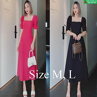 AV6444 - Đầm xòe cổ vuông tay lỡ rút dây