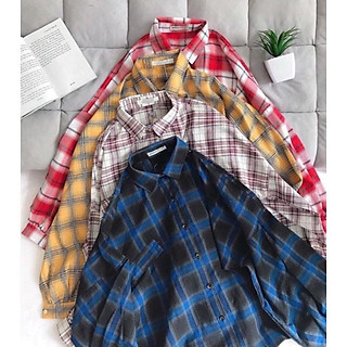 Áo sơ mi caro tay phồng túi giả