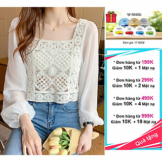 Áo crop top dệt kim tay dài voan mỏng kiểu dáng thời trang trẻ trung