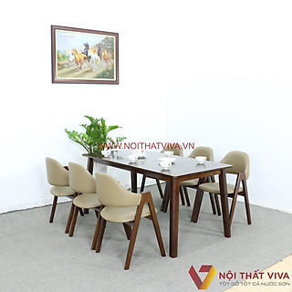 Bộ Bàn Ăn Hiện Đại 6 Ghế Gỗ Cao Su Bọc Nỉ Chân Chữ A Giá Rẻ