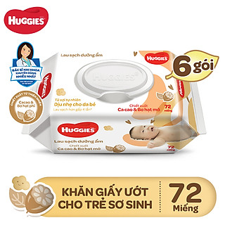 Combo 6 gói Khăn giấy ướt cho trẻ sơ sinh HUGGIES (Gói 72 tờ) - Chiết xuất Cao cao & Bơ hạt mỡ