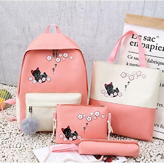 Balo đi học nữ mẫu mới, balo học sinh nữ, cặp đi học 4 món, ba lô học sinh