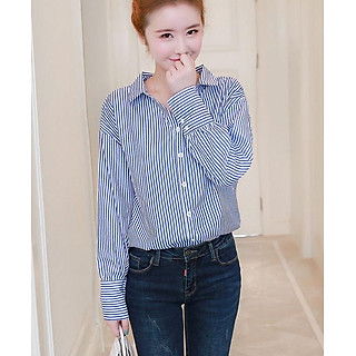Áo sơ mi kẻ sọc phối khoen lưng đẹp