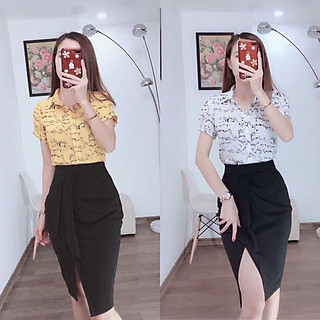 Sơ mi cổ đức hoạ tiết